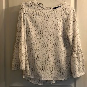 White, pink, black bell sleeve shirt